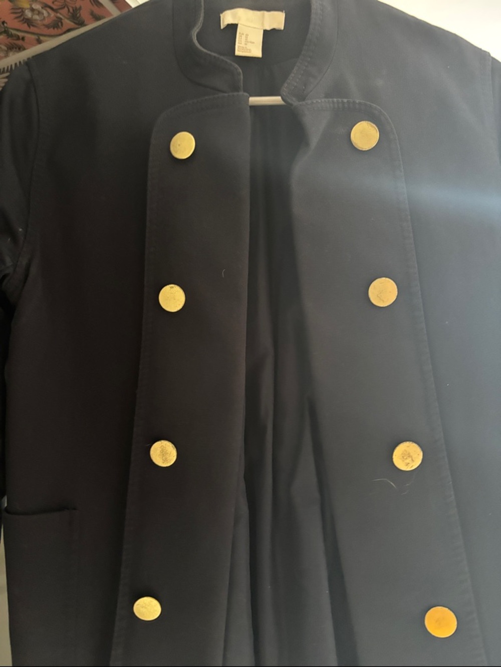 H&M Black Double-Breasted Pea Coat with Gold Buttons